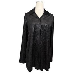 90s Vintage Prato Black Snakeskin Textured Top Womens 16 XL Y2K Boho Goth